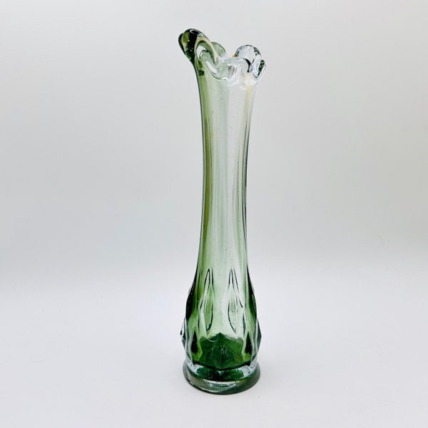 Vintage Mid-Century Modern Swung Glass Vase with Molded Diamond Pattern Base