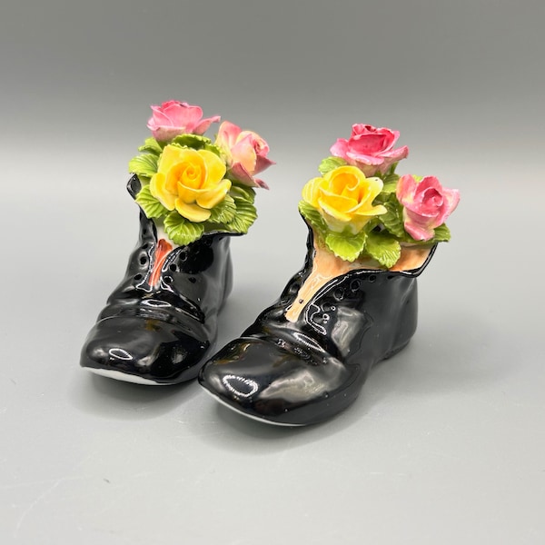 Pair of Old Boots | Vintage Staffordshire Cara-China Porcelain Boots | Handmade | Floral | Elegant