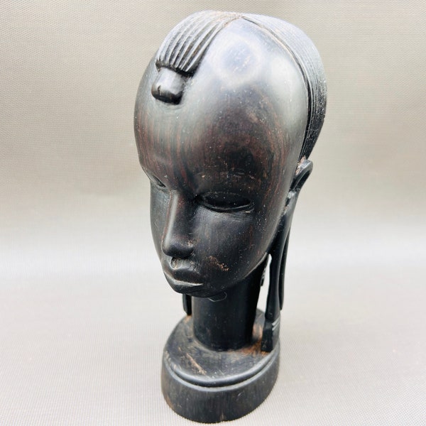 Vintage Hand Carved Ironwood Female African Bust | African Culture