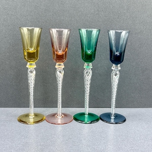 Set of 4 Stuart Crystal “Iona Ariel” Air Twist Cordial Glasses | Multi Colours
