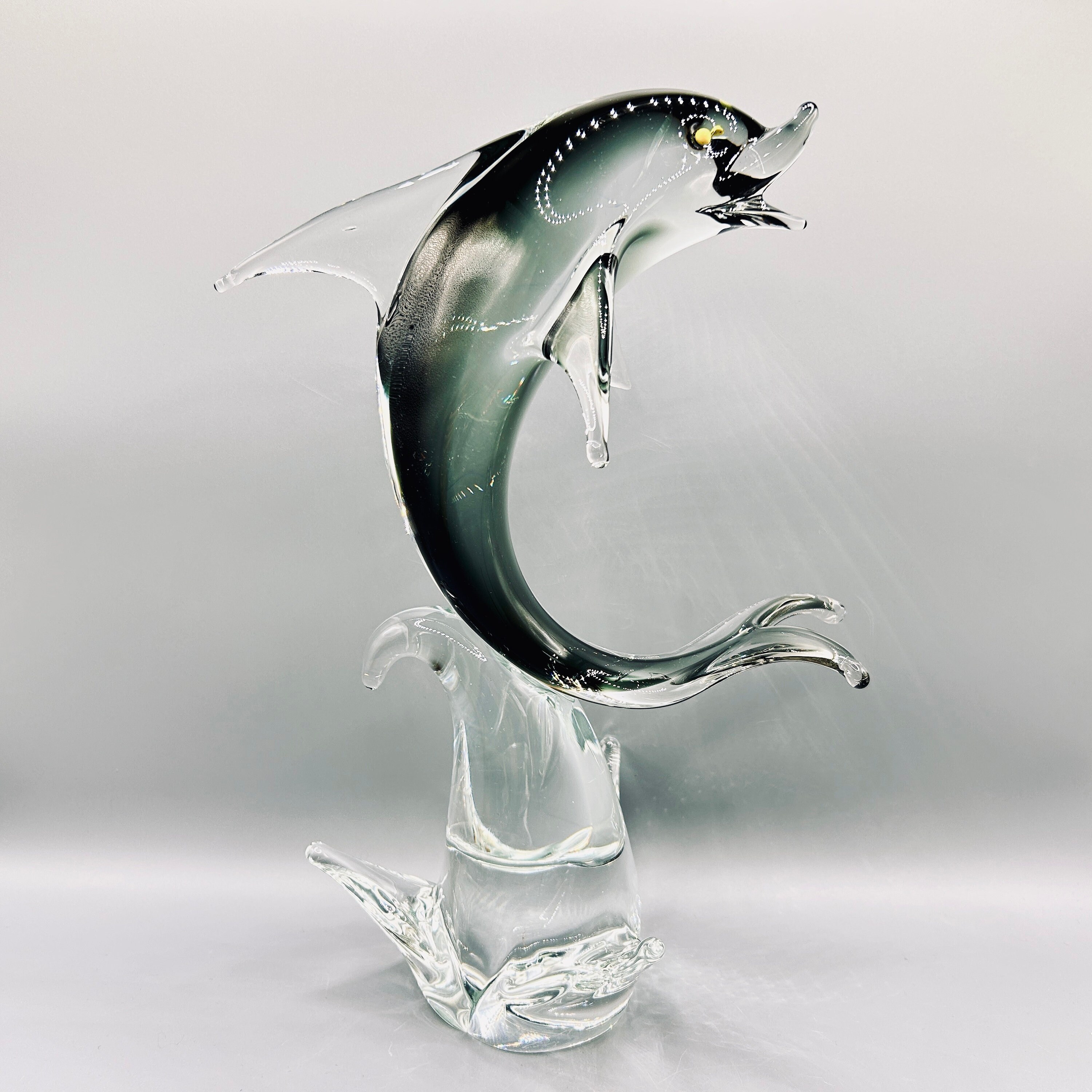Stunning Murano Glass Dolphin on Wave | Hand-blown Vintage
