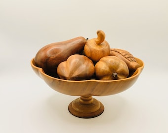 Moderne houten fruitschaal uit het midden van de eeuw | Gebeeldhouwd stillevendecor