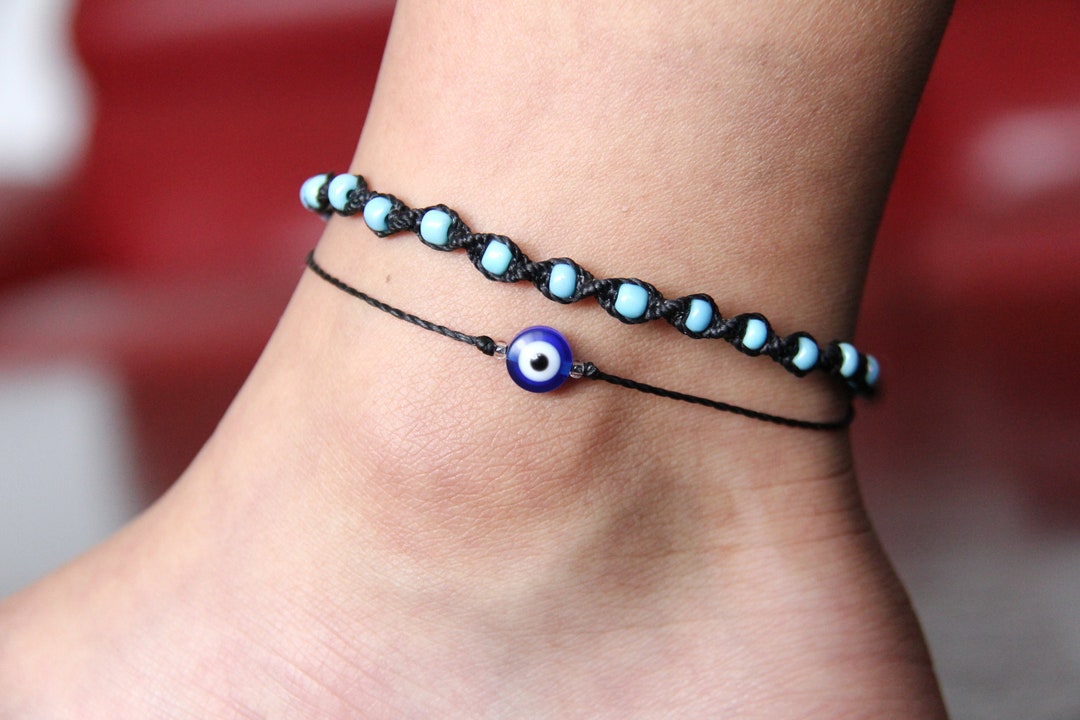 Layered Macrame Evil Eye Anklet Double Anklet Beach Anklet Etsy UK