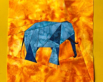 Patrón FPP Elefante, Patrón de edredón de piecing de papel de base, Digital