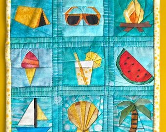 FPP Pattern Summer Breeze Package, Foundation Paper Piecing, Summer and Beach Related Motives, Quilt Pattern, Multiple Sizes