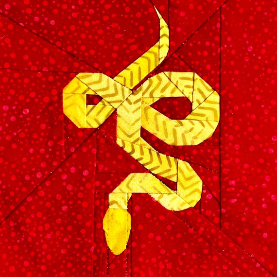 Chinesische Schlange & Fu - Mond-Neujahr Foundation Paper Piecing Quilt Muster, FPP, Schnittmuster Lunar New Year of Chinese Snake