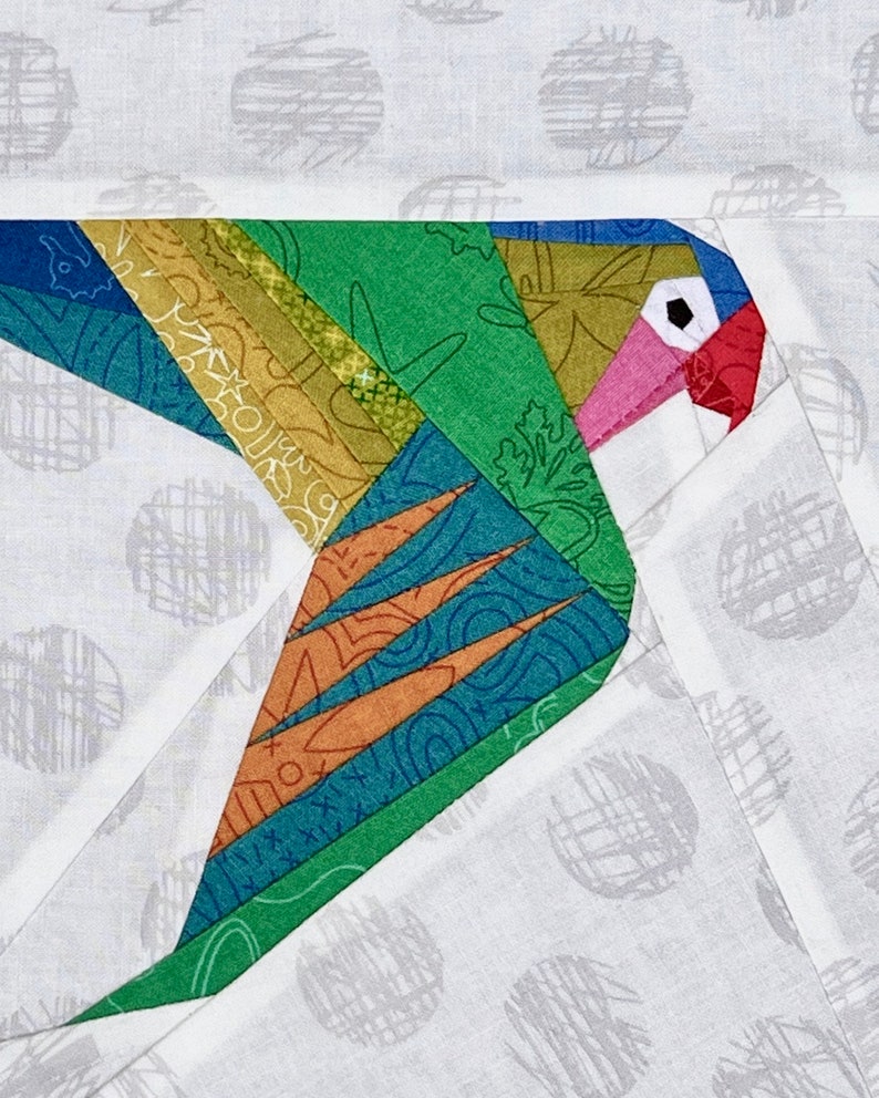 Patchwork Parrot FPP Pattern Parakeet in Flight, Foundation Paper Piecing Quilt Pattern ...
