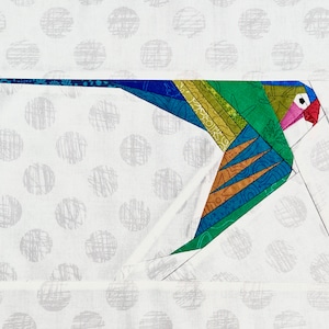 FPP Pattern Parakeet in Flight, Foundation Paper Piecing Quilt Pattern, Digital