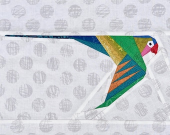 Patrón FPP Periquito en vuelo, Patrón de acolchado con técnica de patchwork sobre papel, digital