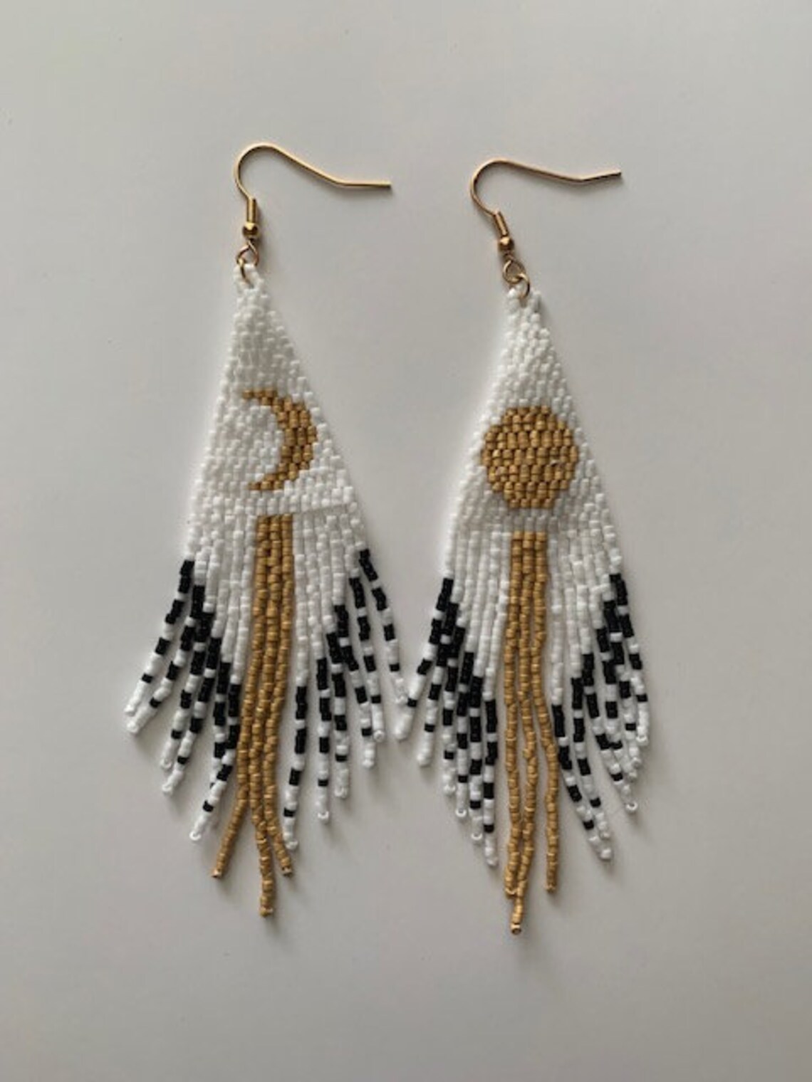 Beaded Fringe Moon and Stars Dangle Earrings Etsy