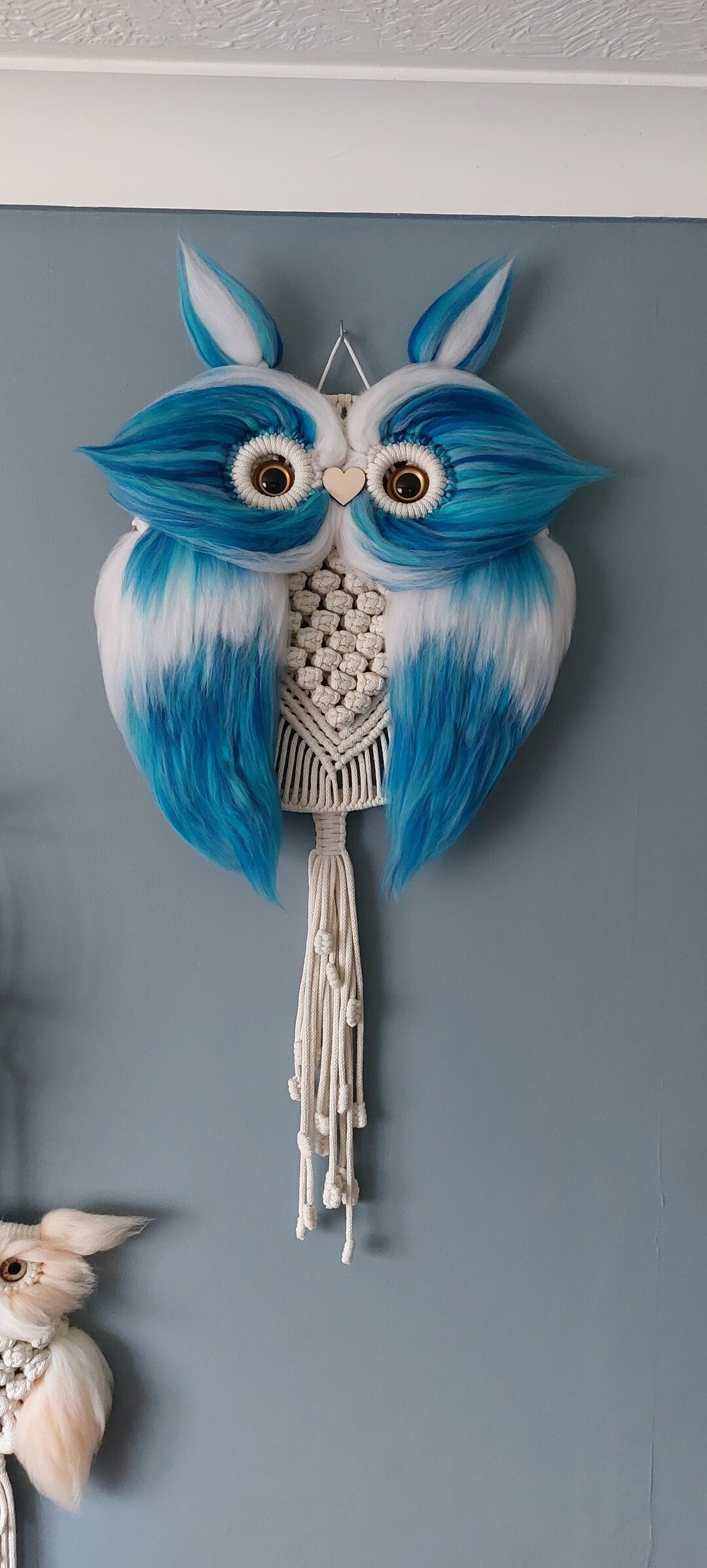 XL Fluffy Blue Macrame Owl Cute and Unique Handmade Wall Decoration - Etsy