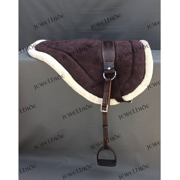 Non Slip Contoured Fleece Horse Equestrians Western Leather Bareback Pad Saddle With Stirrups & Girth Standard Size F/Ship By Jewelhide