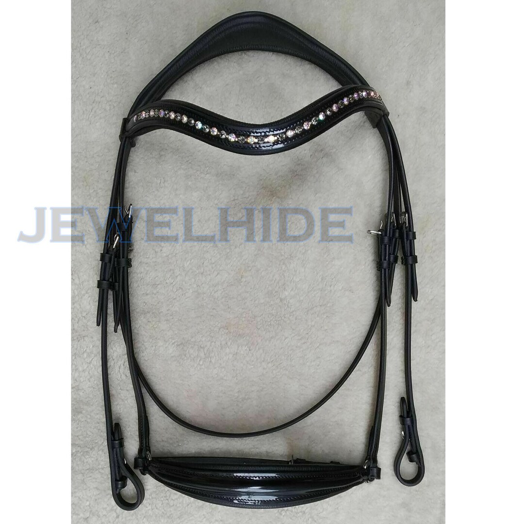 Patent Leather Drop Noseband Horse Brdle Wth Topaz Browband | Etsy