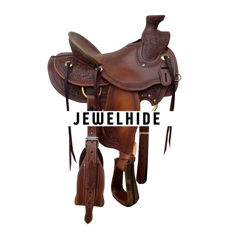 Luxury Brown Floral Tooled Horse Western Leather Wade Tree Roping Saddle Set Headstall