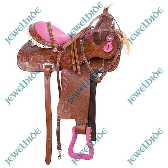 Western Leather Pink Crystal Bling Barrel Racing Show Horse Saddle