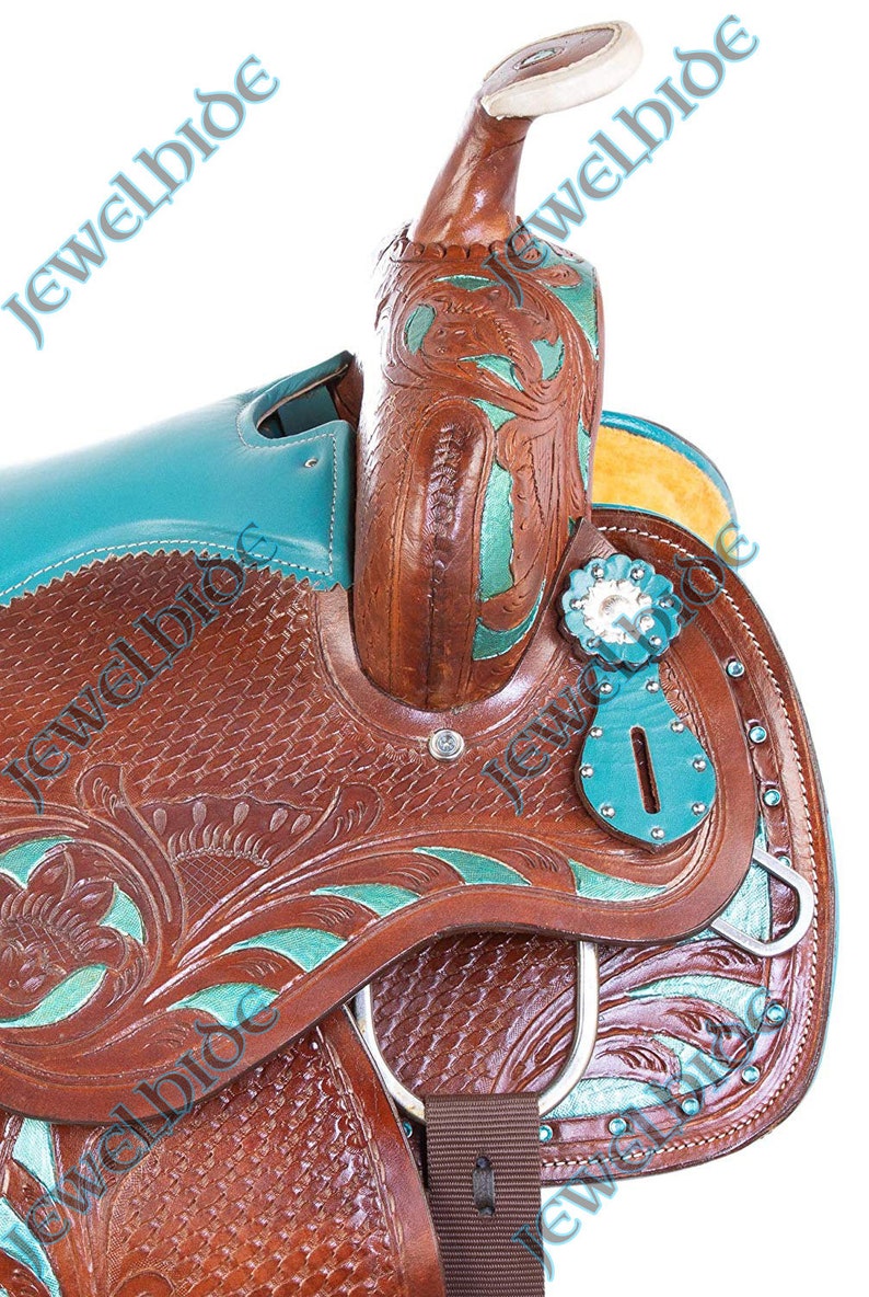 Wings Barrel Western Show Blue n Pink Heart Crystal Leather Saddle 10-18 F /s