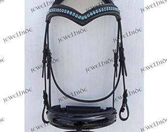 NEW Designer U turquoise crystal bridle Browband Black FULL crystal noseband 