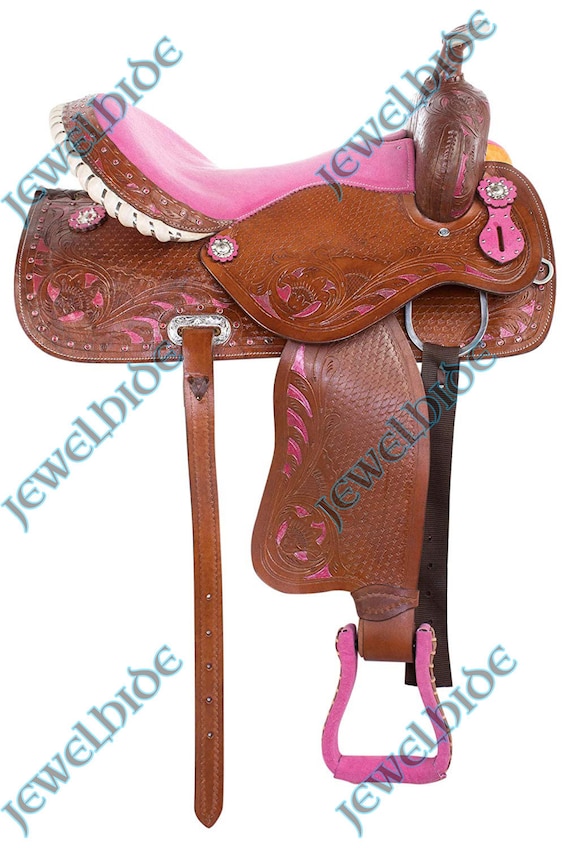 Western Leather Pink Crystal Bling Barrel Racing Show Horse Saddle