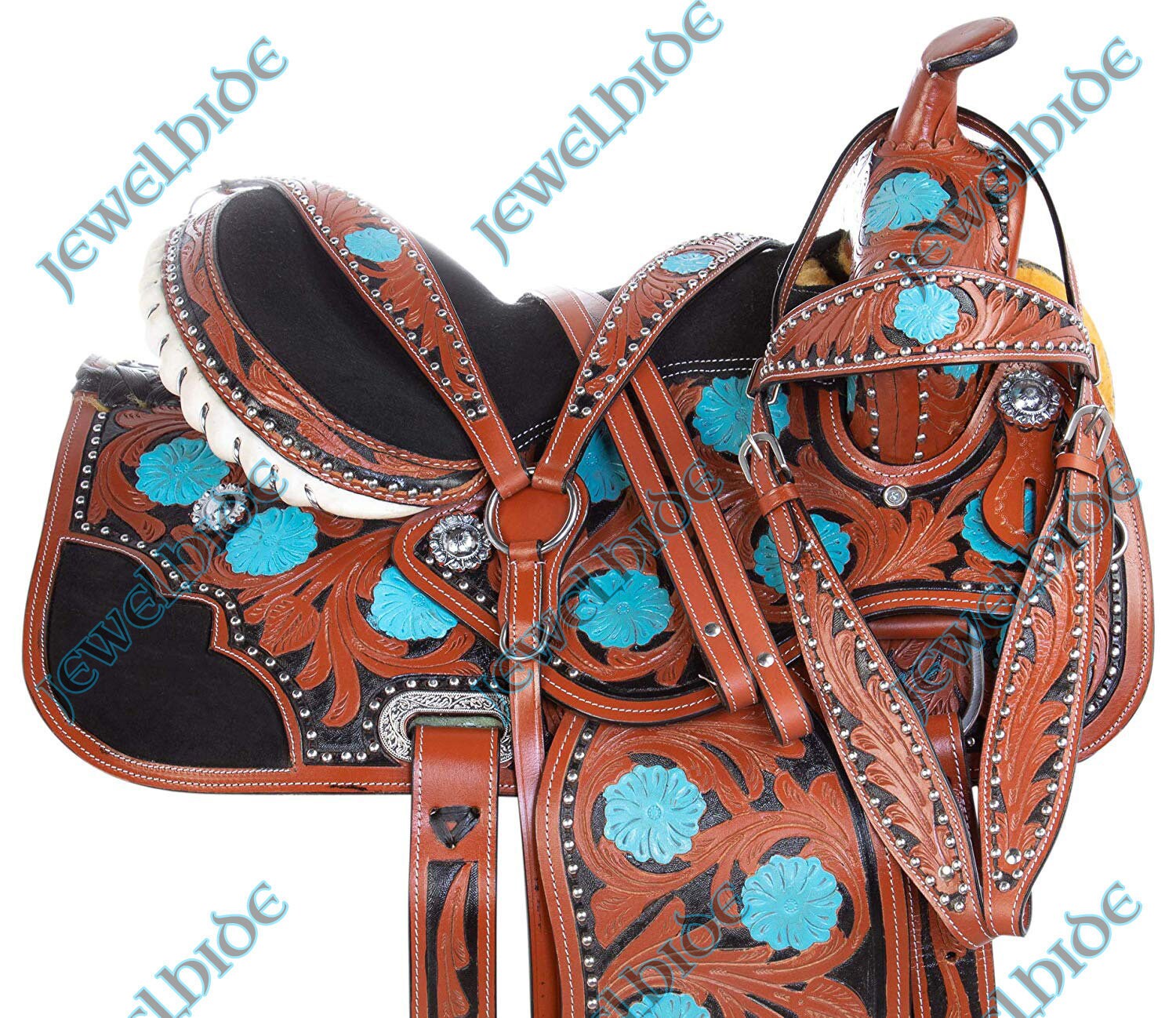 Turquoise Barrel Show Saddle Western Pleasure Silver Studded