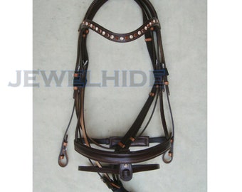 Brown Leather Horse Bridle Multi Color Crystal Wave Browband Crank Noseband Envío gratis por Jewelhide