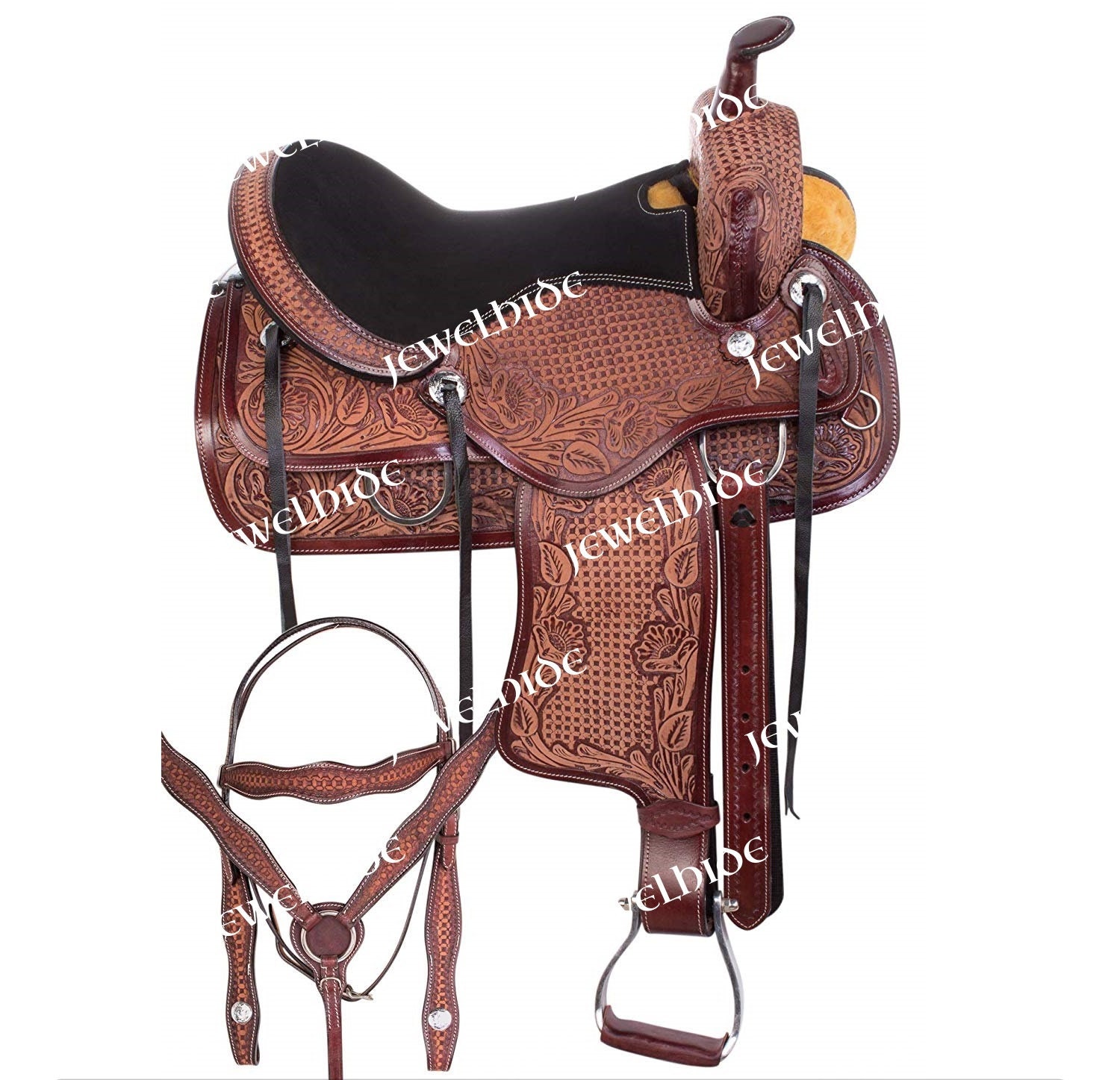 Western Saddle Ranch Style Breastcollar Fully Tooled Light Oil Leather 