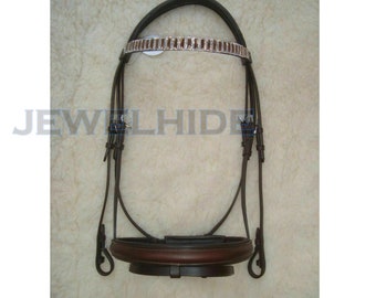 Dressage Leather Horse Bridle With Wide Crystal Browband by Jewelhide