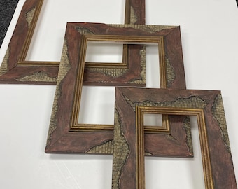 Set of 3 Rustic Brown Frames, Gallery Wall Collection, Hammered Gold Texture, Tuscan Decor Set