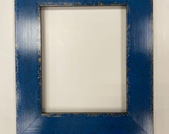 Vibrant Blue Splatter Frame, Modern Artistic Photo Display with Distressed Gold Edges