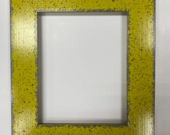 Edgy Pop Art Frame, Bright Chartreuse Yellow Splatter, Grunge Metallic Finish, Eclectic Home Decor