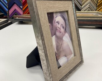 Elegant Champagne Silver Picture Frame, Brushed Finish with Polished Trim, Modern Classic Decor