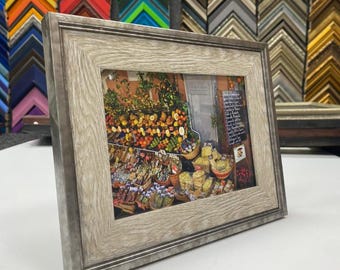 Elegant Champagne Silver Frame with Italian Market Print, Modern Transitional Wall Art