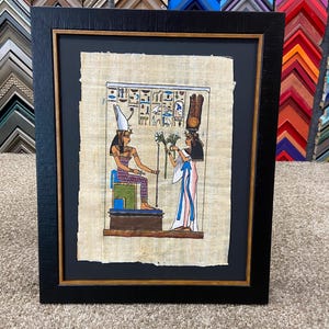 Queen Nefertari Offering Flowers Egyptian Papyrus, Framed Hand-Painted, Authentic Artwork