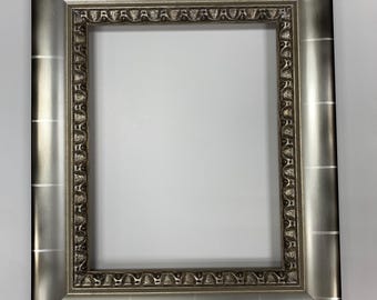 Square Metallic Frame, Silver and Pewter, Modern Ornate Photo Display, Industrial Chic Wall Art