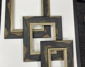 Set of 3 Black and Gold Frames, Industrial Gallery Wall Set, Rustic Mixed Media Photo Display