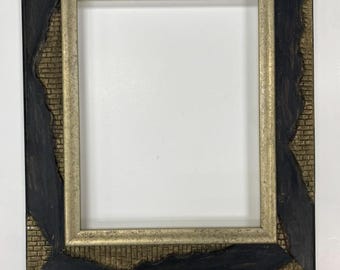 Modern Industrial Frame, Distressed Black and Hammered Gold, Rustic Mixed Media Wall Art