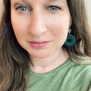 Green Medallion Wood and Silver Earrings | Wood Collection | Lightweight Statement Earrings | Boho | Summer | Free Shipping