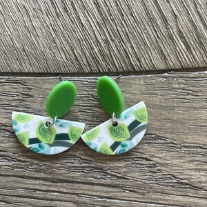Green Acrylic Leaf Statement Dangle Earrings | Handcrafted | Plant Lady | Plants | Gift for Her | Free Shipping