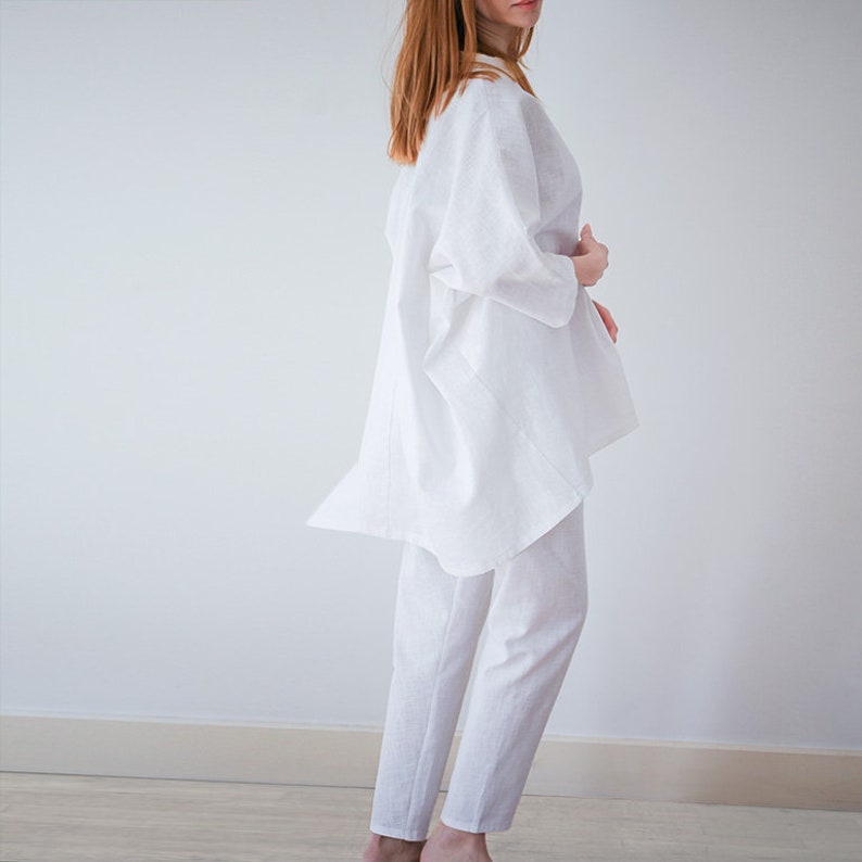 Linen Two Piece Set / Suit . Cigarette Cut Trousers and Top - Etsy