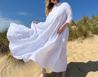 Wisteria Linen Dress / White Maxi Dress / Summer dress / Long Casual dress / Elegant Kaftan / Shirt Dress