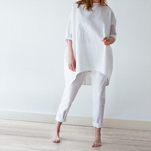 Linen Two Piece Set / Suit . Cigarette Cut Trousers and Top