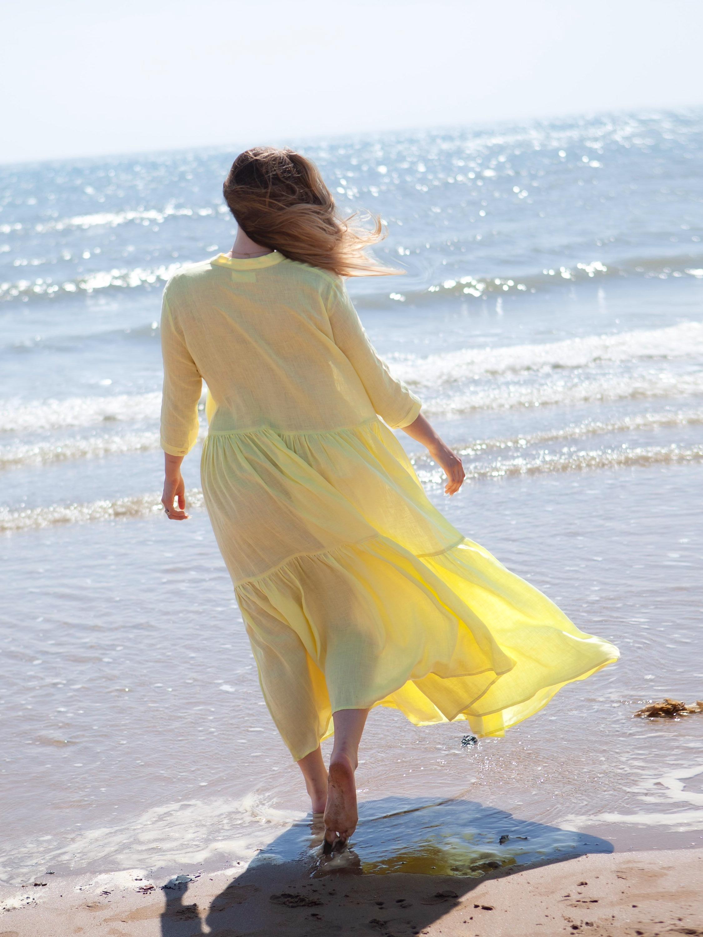 light yellow beach dress womens french style a line maxi dress sleeveless light