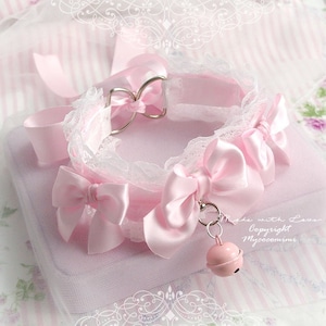 Choker Necklace ,Kitten Rule Play Collar, DDLG Princess White Lace Baby Pink Bow O Ring Bell , Cosplay Kitten Plar Gear Kawaii Jewelry Neko