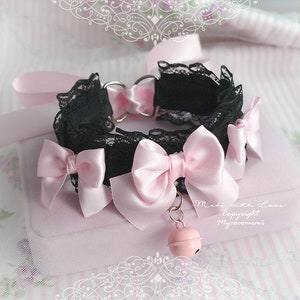 Choker Necklace ,Kitten Rule Play Collar, DDLG Princess Black Lace Baby Pink Bow O Ring Bell , Cosplay Kitten Plar Gear Kawaii Jewelry Neko