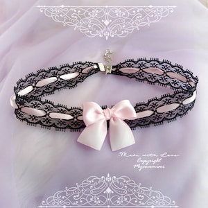 Baby Pink Velvet Choker Necklace, Bow With Little Crescent