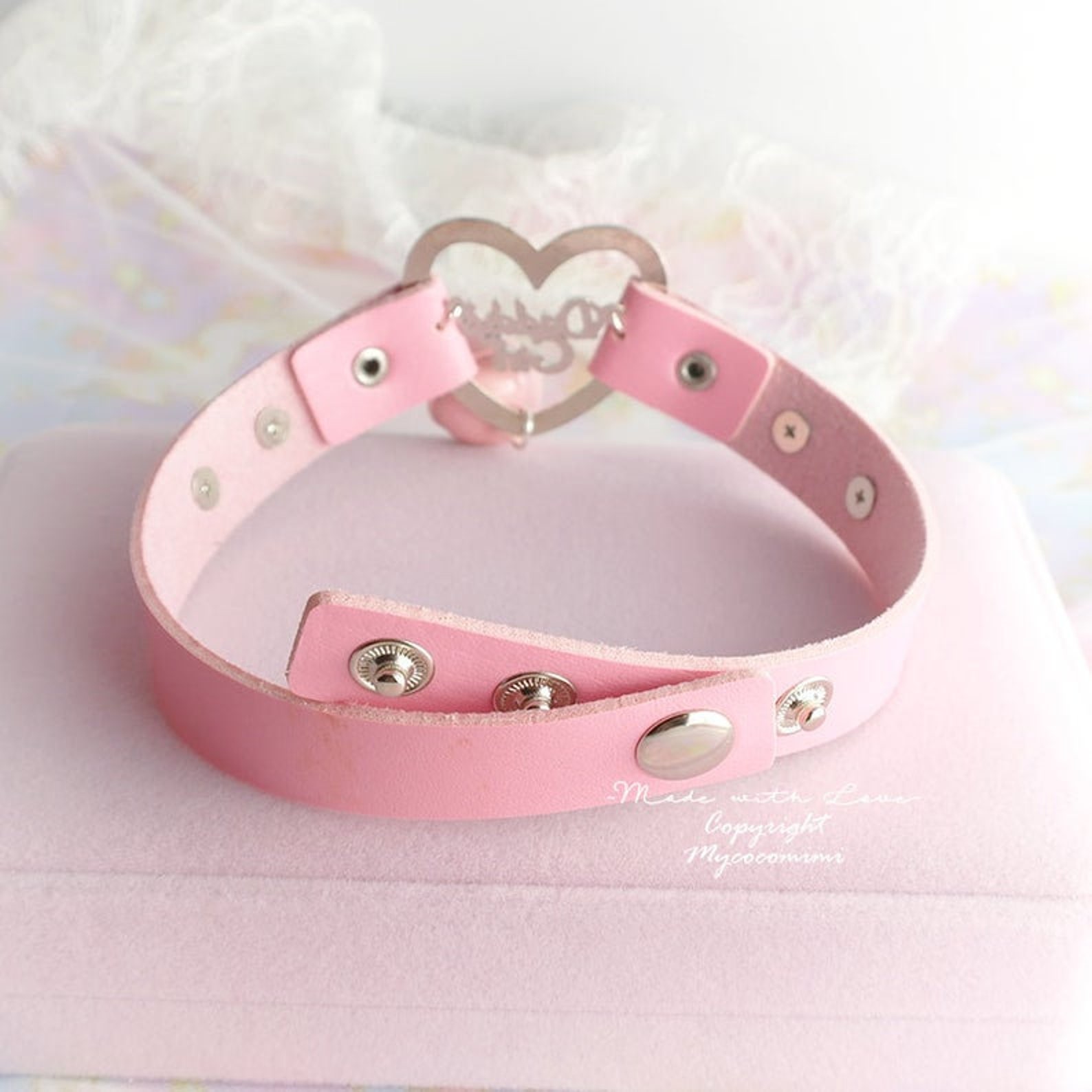 DDLG Daddys Girl Choker Necklace Pink Faux Leather Heart Bling Etsy