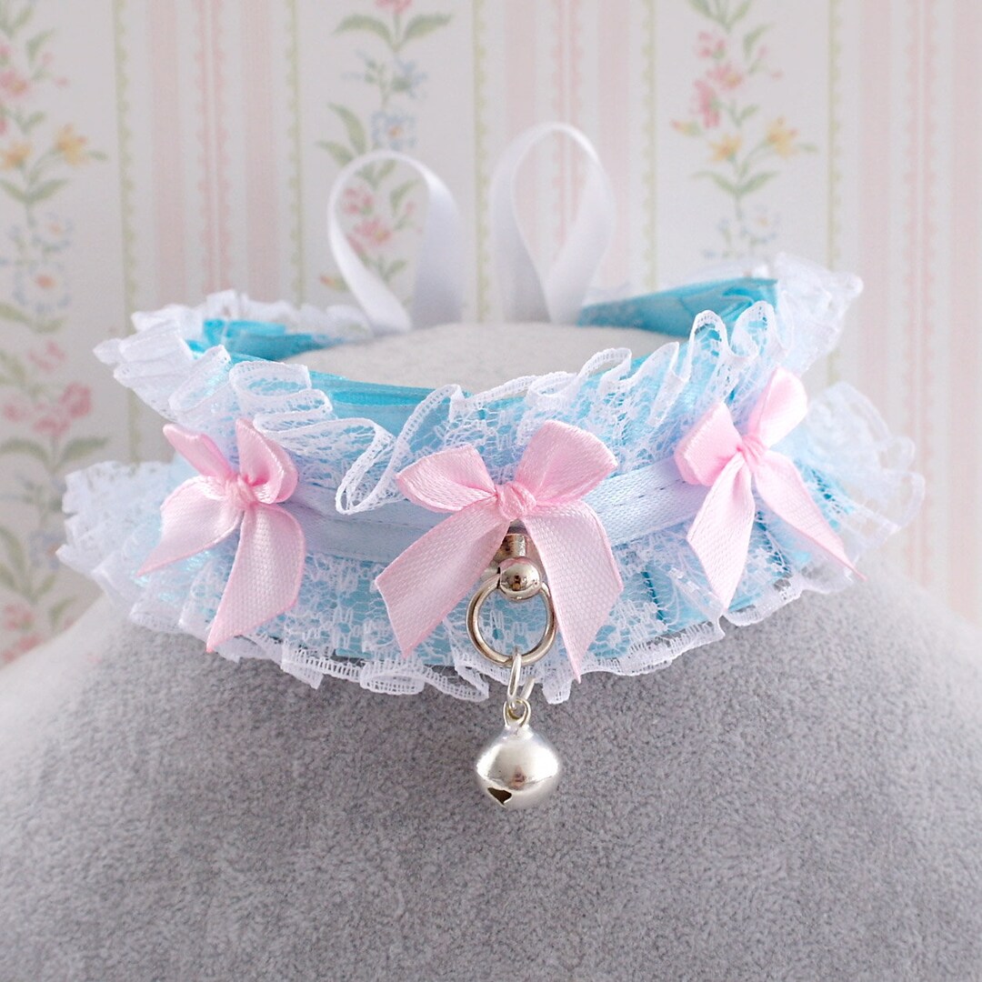 Light Blue Lace Choker: Kawaii Pastel Bow Bell Collar - Etsy