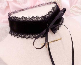 3cm Wide Black Velvet Lace Frill Choker Necklace Collar, Simple Elegance Ribbon Tie Closure, Perfect for any occasion, Handmade Jewelry