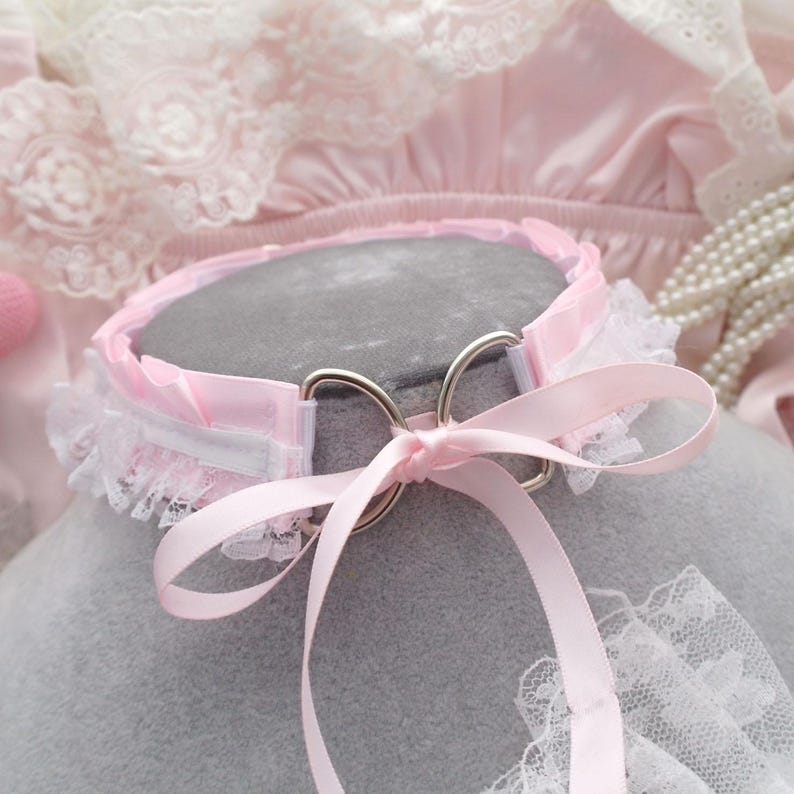 Heart Baby Pink White Lace Flower Rose Choker Necklace , Kitten Pet ...