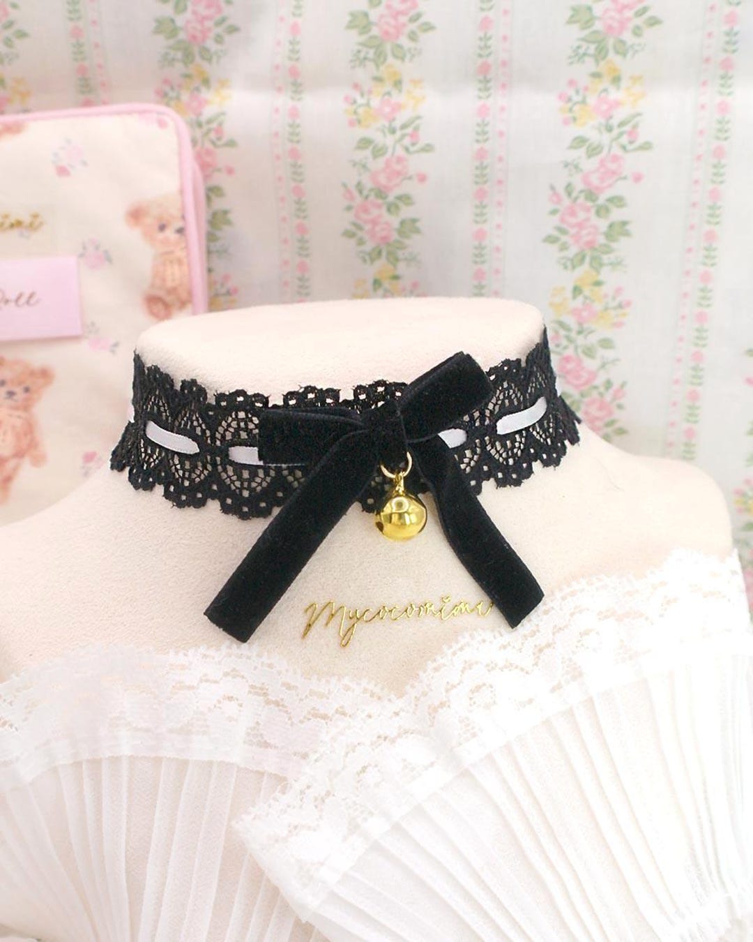 Gorgeous Black Lace Velvet Bow Choker Necklace , With a Little Golden ...