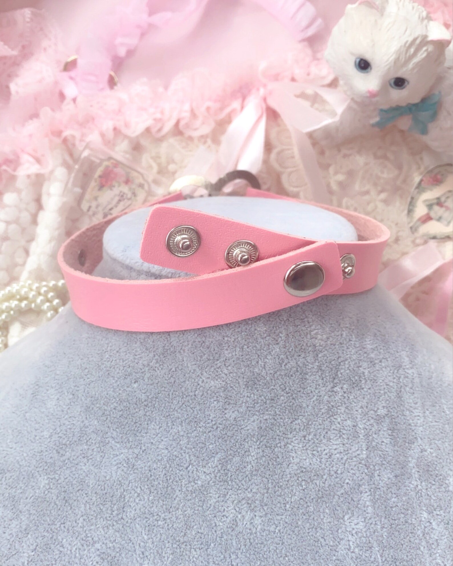 Choker Necklace Daddys Girl Pink Faux Leather Heart Bow Spikes Etsy